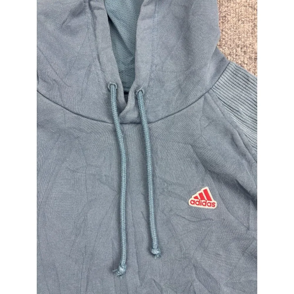 Adidas Hoodie Mens Large Blue Pullover Sweatshirt‎ Textured Sleeve Logo Athletic